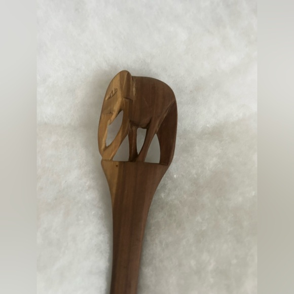 Carved wooden elephant salad serving spoon wood Africa decor home boho party - Picture 3 of 5